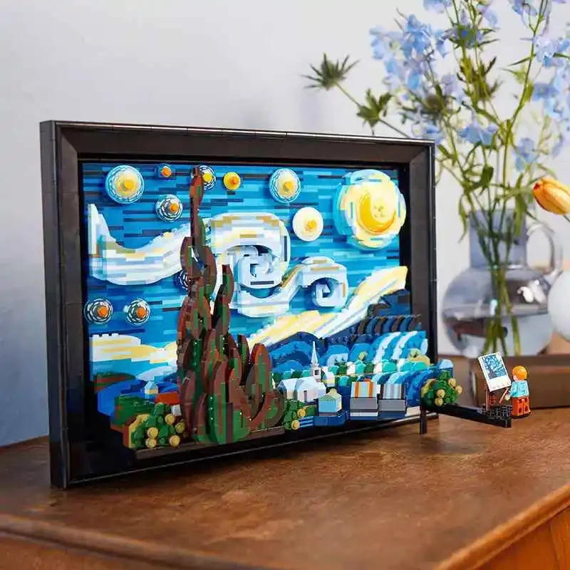 New World Masterpiece Vincent Van Gogh Pixel Painting Starry Night Building Block Brick Creative Decorative 21333 Model Toy Gift