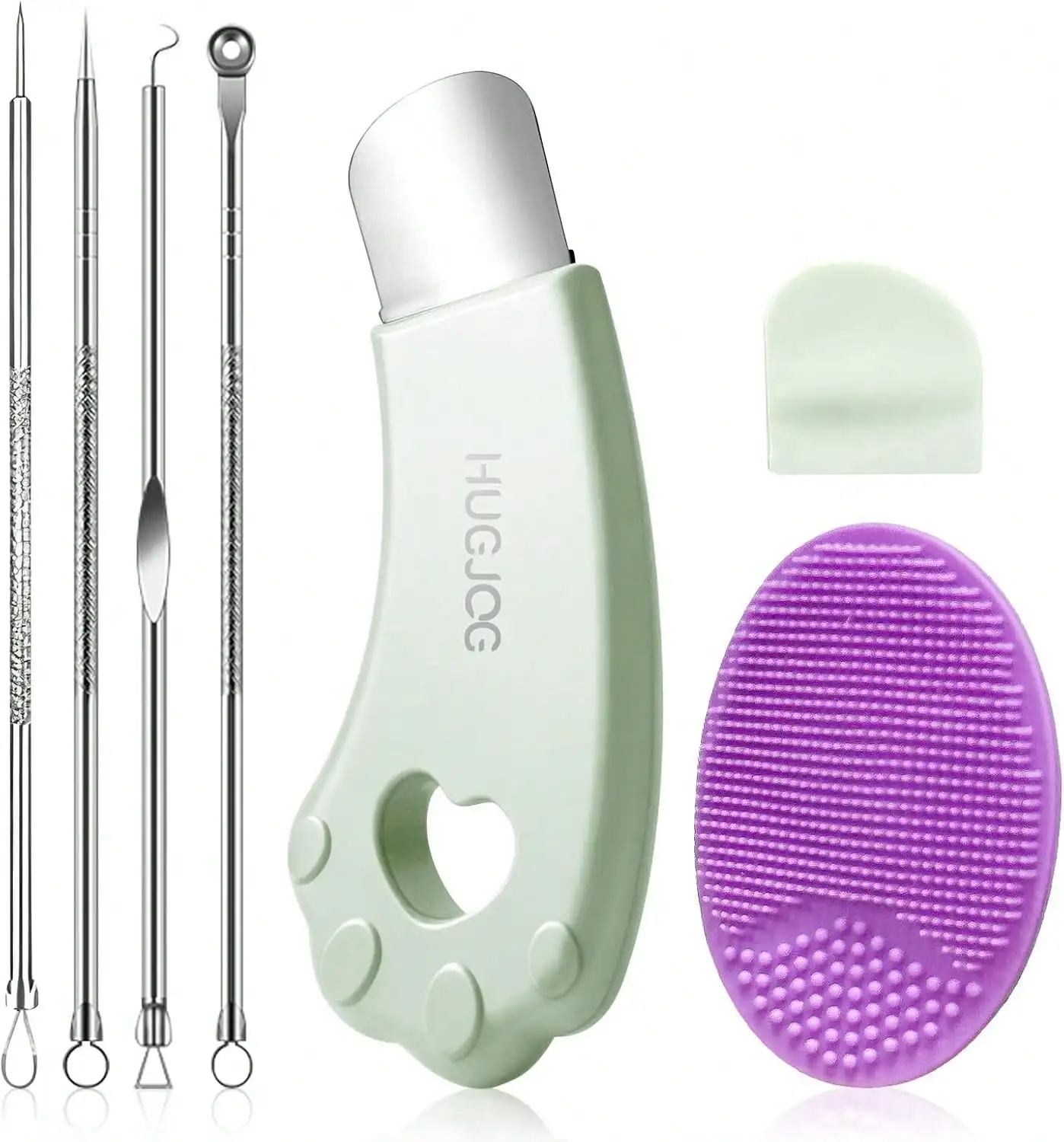

HUGJOG Blackhead Remover Tools For Face, Black Head Remover For Nose, 304 Stainless Steel Pore Extractor Spatula For Deep Pore Cleaning With Soft Silicone Cleansing Brush &Amp; 4 Blackhead Needles