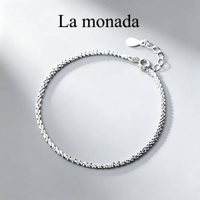 925 Sterling Silver Sparkle Flat Chain Bracelet Minimalist Shiny Bling Fine Wrist Jewelry For Women Daily Wear