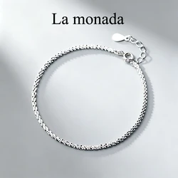 925 Sterling Silver Sparkle Flat Chain Bracelet Minimalist Shiny Bling Fine Wrist Jewelry For Women Daily Wear