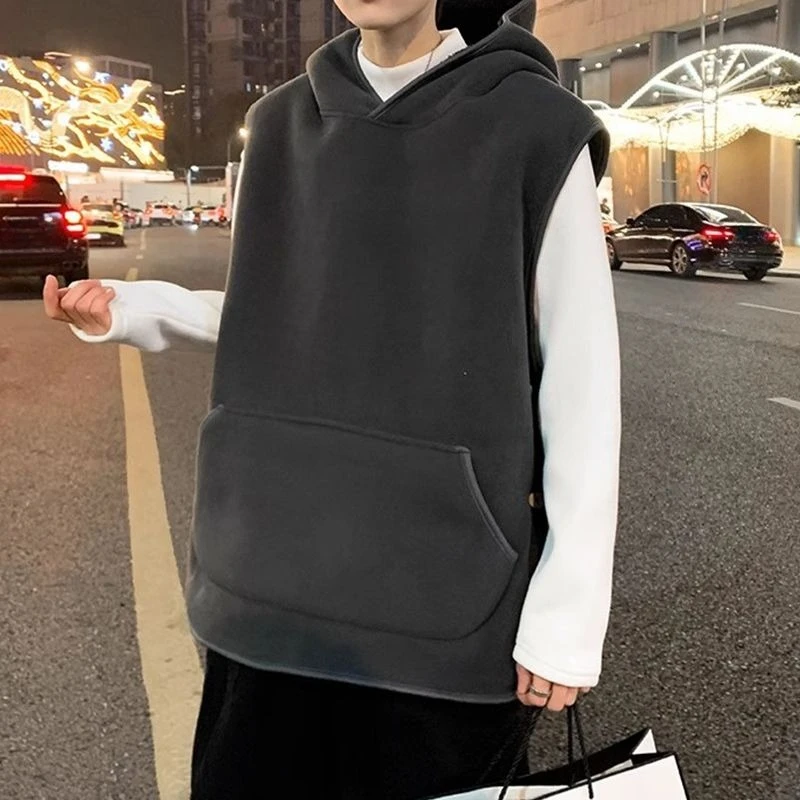 

Теплый флисовый жилет с капюшоном для мужчин и женщин, пара, унисекс, с карманами на молнии, большой жилет, многослойный жилет без рукавов на осень-зиму