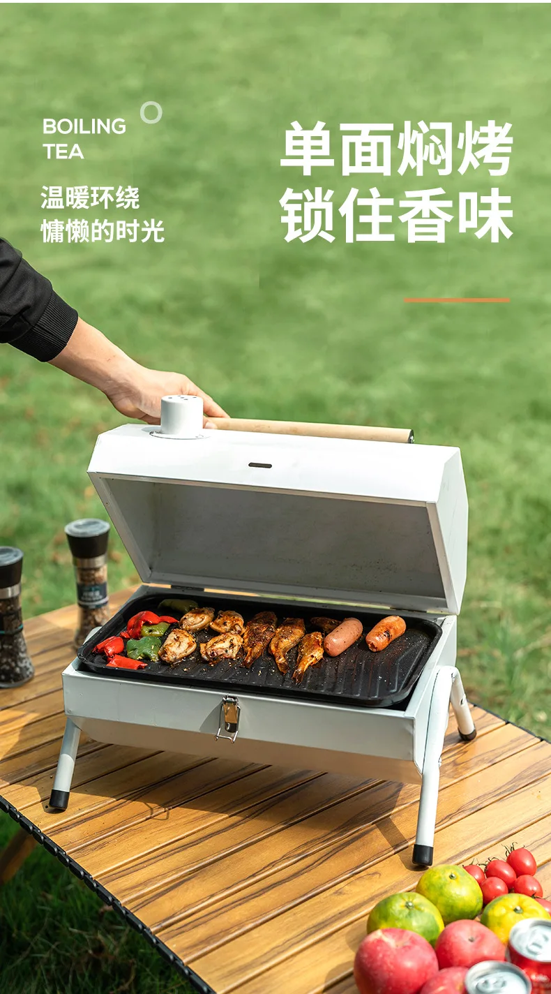 Camping barbecue rack, portable and convenient chimney stove, dual-purpose outdoor charcoal barbecue stove for frying and grilli