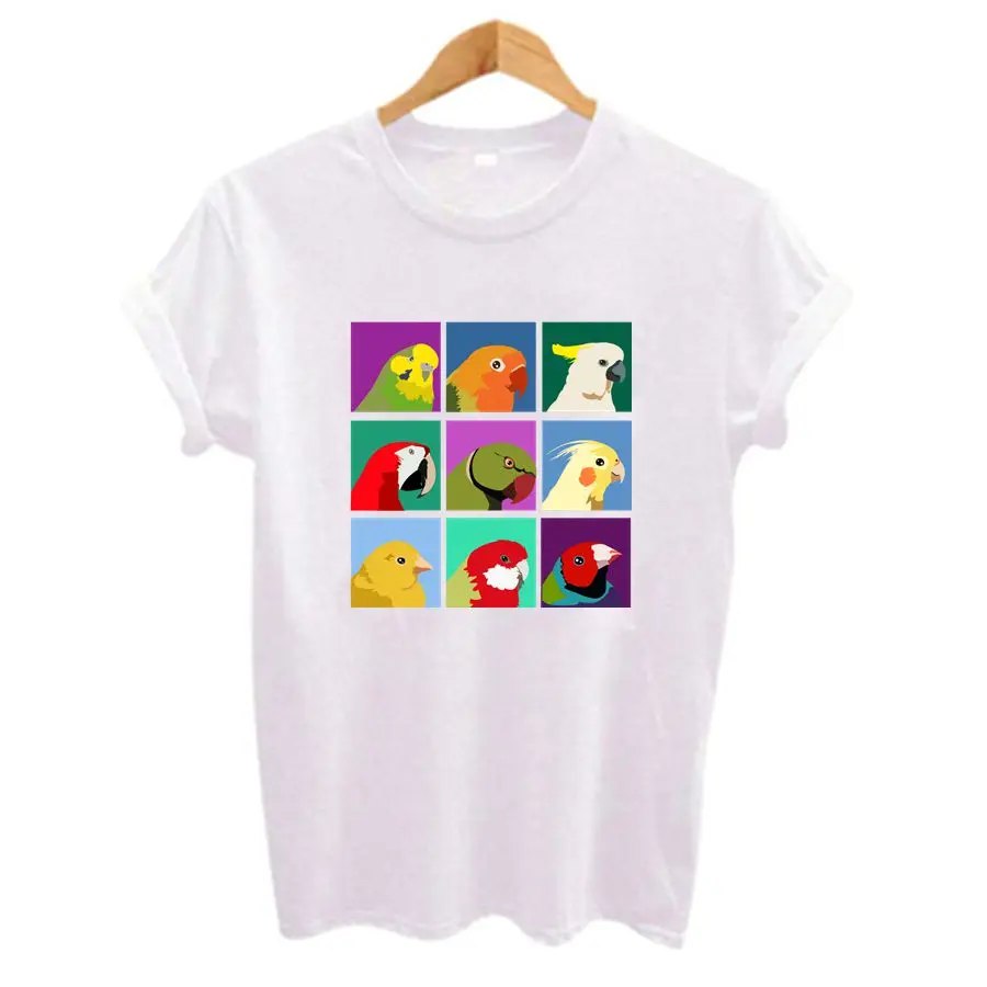 Colorful Parrot Graphics Women t shirts Summer Casual Tee Shirt Female Top HH2076