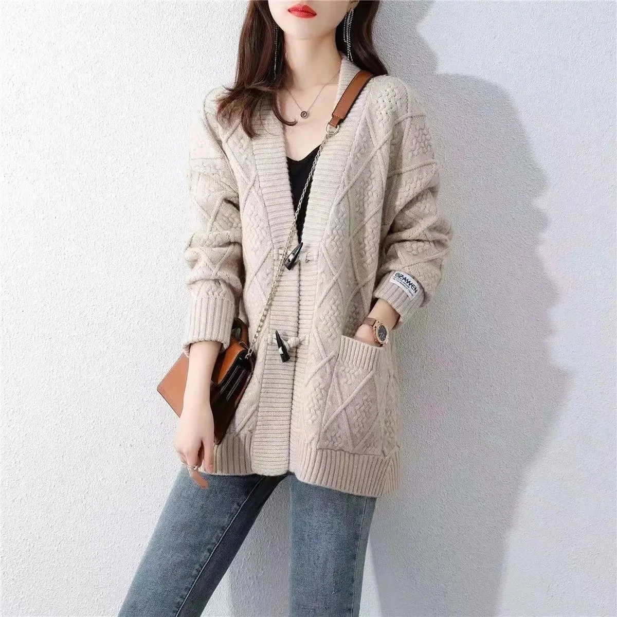 Wool Cardigan Sweater For Womens Autumn V-Neck Red Sweater Mujer Long Sleeve Tops Knitwears Korean Fashion Style New Outerwears