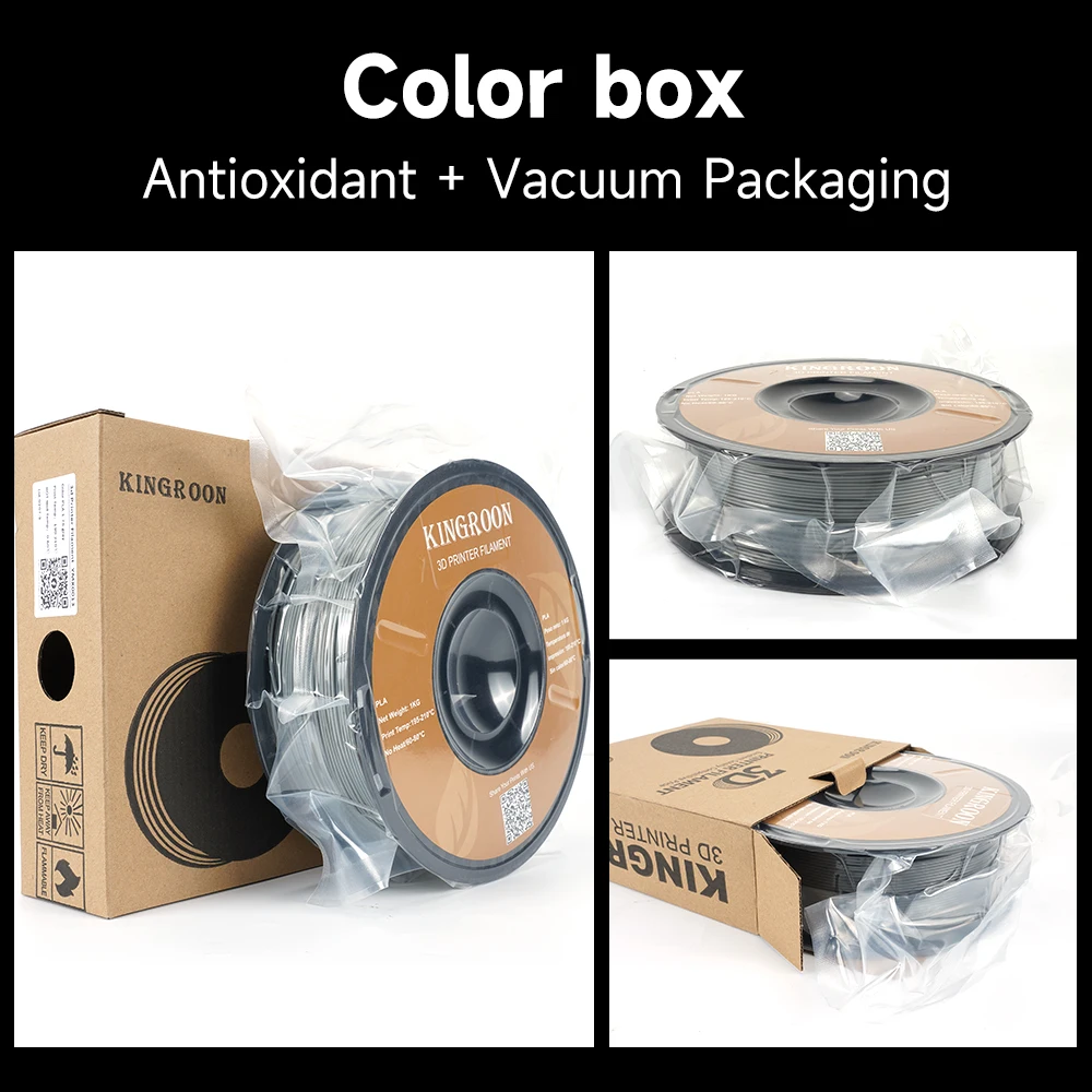 KINGROON خيوط طابعة ثلاثية الأبعاد PLA PETG TPU ABS 5 كجم حزمة أسود أبيض رمادي 1.75 ملم بدون فقاعات بلاستيك 5 لفة 1 كجم، بكرة عشوائية #6