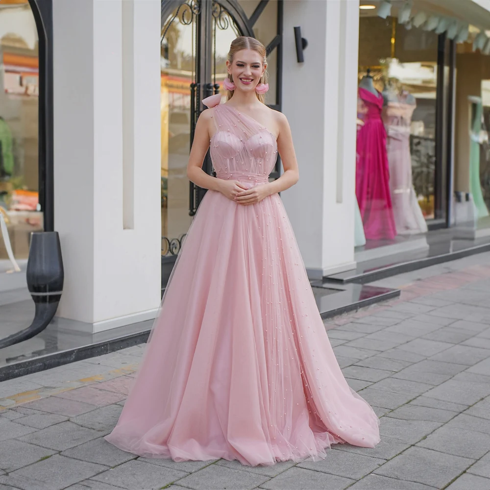 Une robe de Rhen tulle perlé rose initiée pour femme, robe de soirée à lacets, occasion formelle, A-ligne