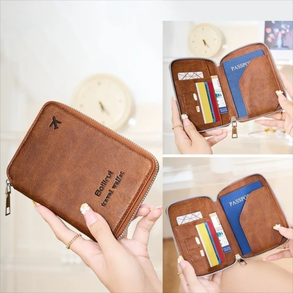 

Multi-functional Travel Passport Wallet Zipper RFID Anti-theft Passport Bag PU Leather Waterproof Credit ID Card Holder Licenses