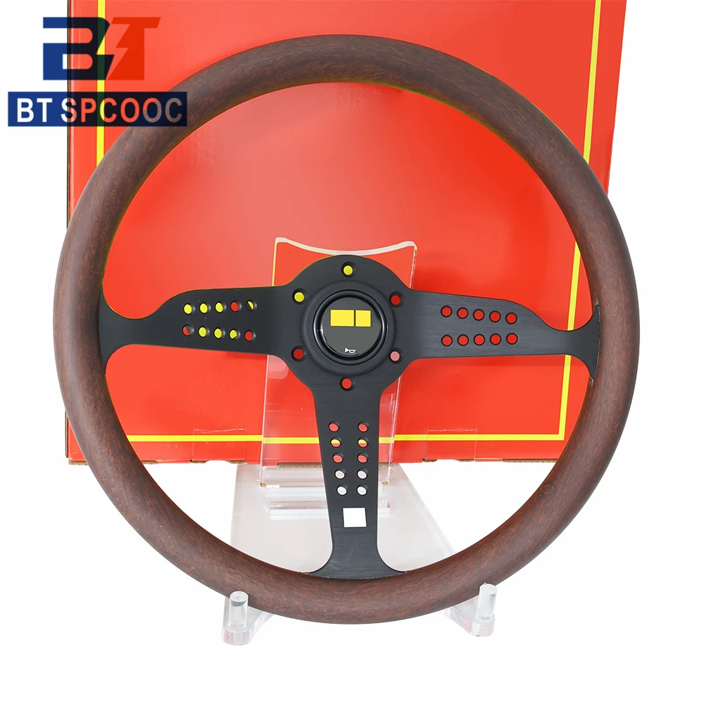 Car Modification Classic Retro Car Sports Steering Wheel 14inch 350mm Concave Wood Grain Look