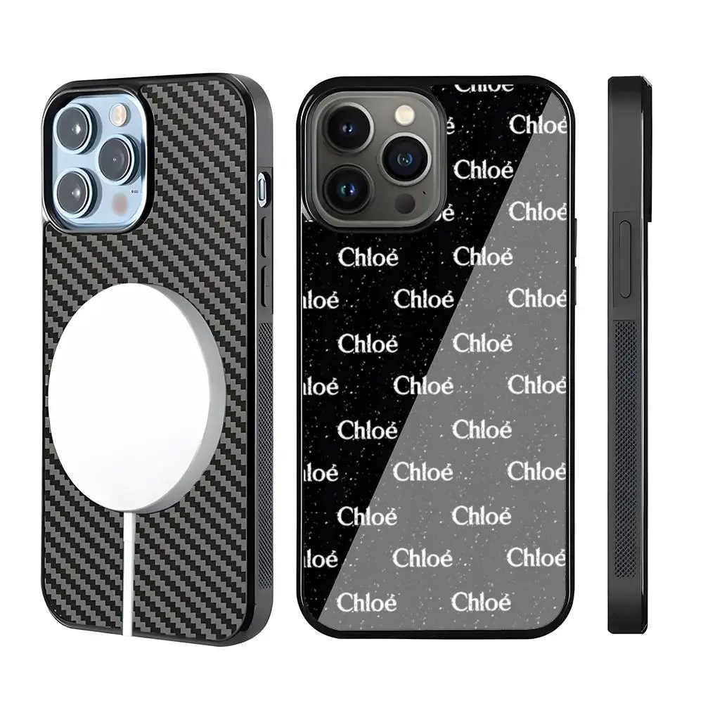 C-Chloé Classic Old Pattern Phone Case For Magsafe For IPhone 16 15 14 13 12 11 Plus Pro Max Mirror Acrylic Cover TPU