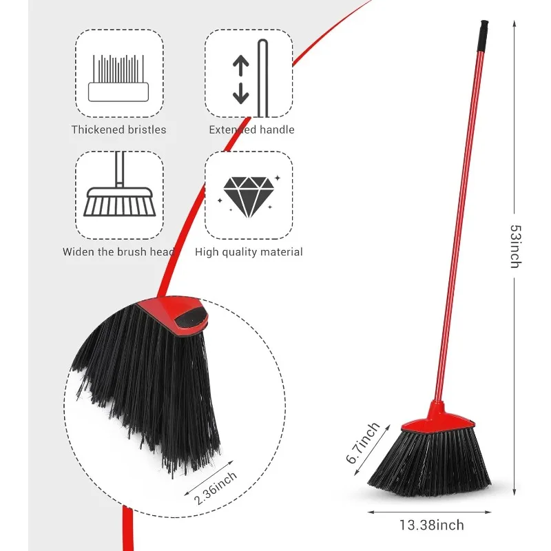 12 Pcs Heavy Duty Broom Bulk  Handle Black Broom for Garage Courtyard Patio Lobby Mall Market Shop Sidewalk Floor (Red)