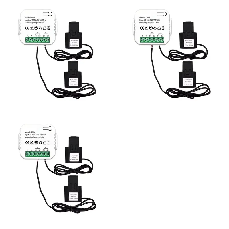 ABKQ-3X Tuya Smart Zigbee Energy Meter 2 Way Bidirectional With Current Sensor Clamp App Monitor Power 100-240VAC,2 Channels