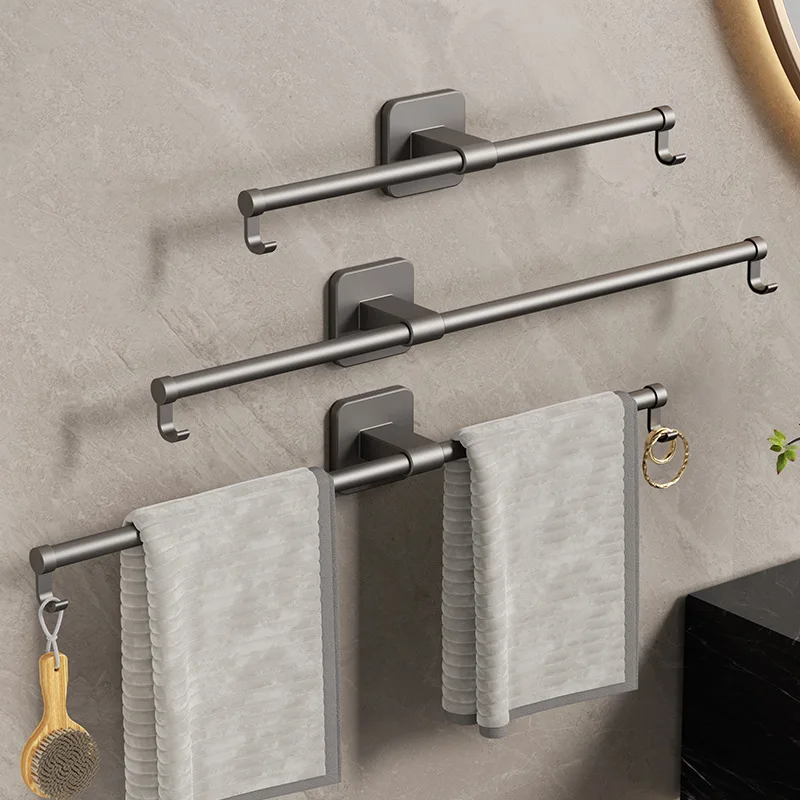 Bathroom telescopic towel rackStylish Design Drill-free Towel Rack No Tools Required Hanging Single Pole Without Punching ﻿