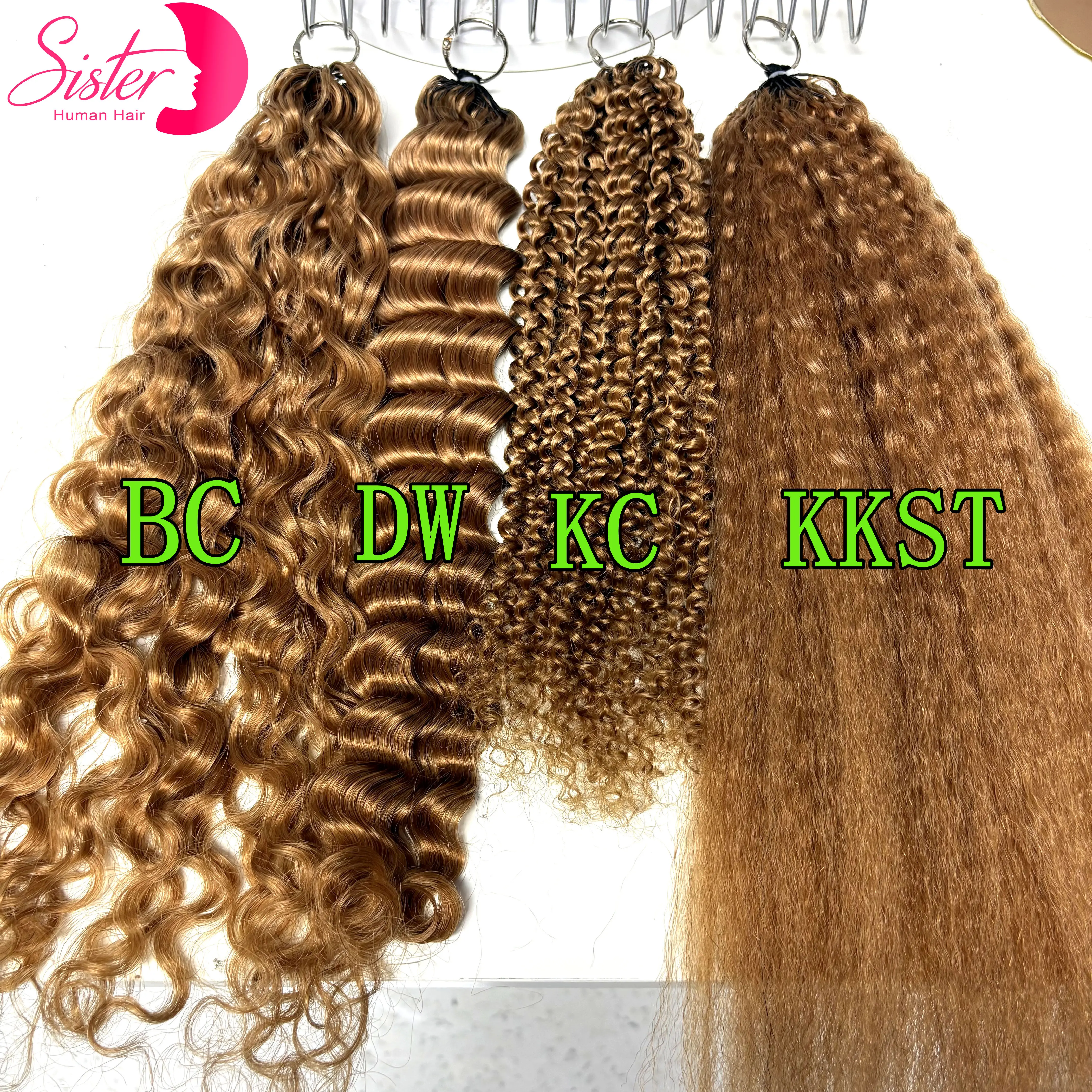 50g/Pack Kincky Curly Crochet Human Hair Extensions 30# Ombre Deep Wave  Knotless Pre-Separated Crochet Feather Hair Extensions