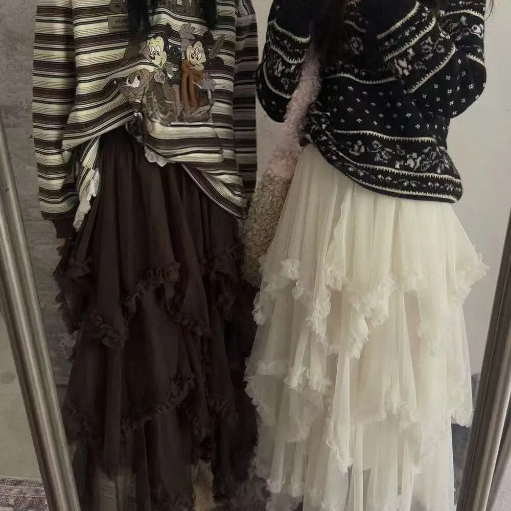 Spring 2026 High Waist A-Line Fairy Skirt Multi-Layered Tulle Cake Skirt Irregular Hemline Casual Polyester Non-Stretch