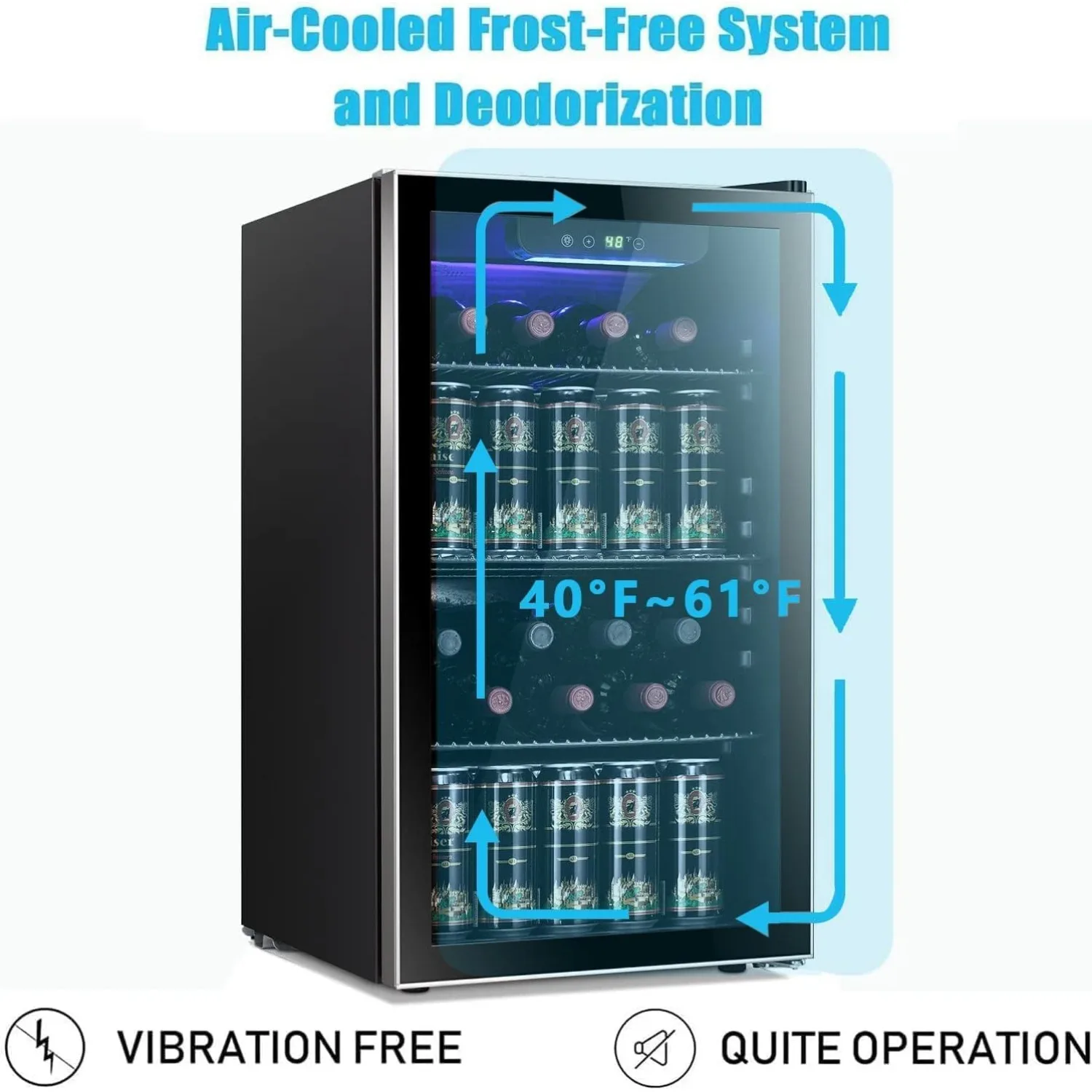 Cooler para Vinho e Bebidas com Capacidade para 26 Garrafas e 130 Latas, Porta de Vidro Transparente, Uso em Bar, Personalizado