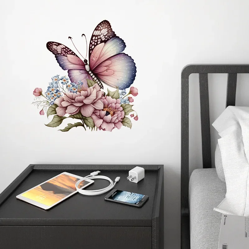 1PC Beautiful Butterflies Picking Honey Stickers in the Flowers, Decorating Bathroom Toilet Covers Waterproof Self Adhesive Toil