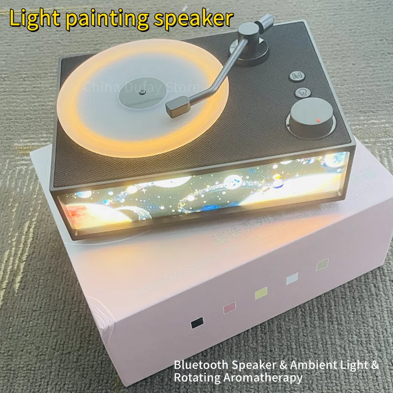 Caixa De Som Wireless Bluetooth Speakers Retro Time Machine Stereo Turntable Aromatherapy Light Color Multifunctional Speaker