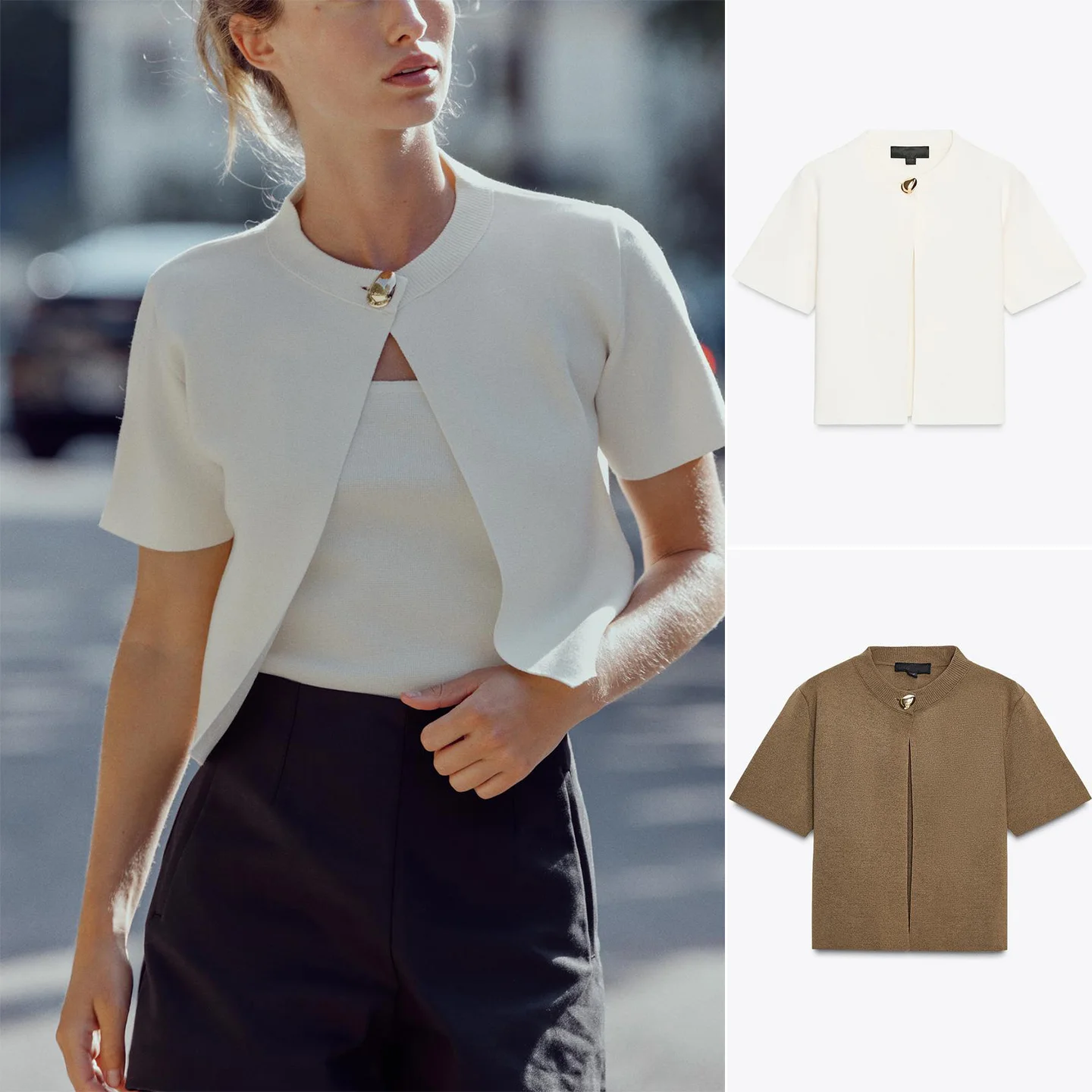 

Winter New Arrival Women's Briti Sle Knitted Jaet round Ne ort Sve Single Button Simple Versatile Outerwear