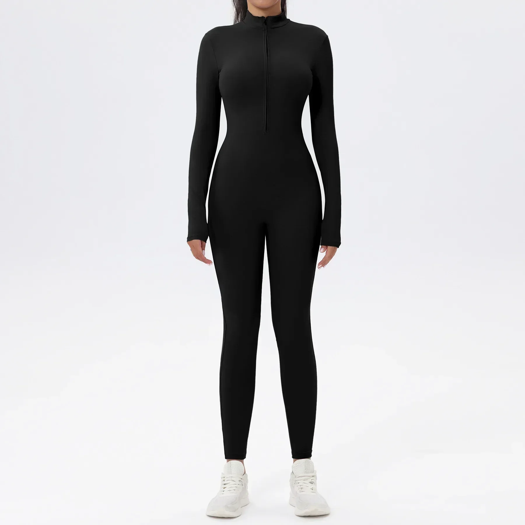 Seamless Yoga Jumpsuits Sports Fitness Hip-lifting Skinny Long-sleeved Zipper Winter Workout Gym Leggings Sportswear for Women