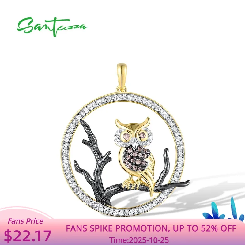 

SANTUZZA настоящий кулон из стерлингового серебра 925 пробы для женщин, сверкающий белый шоколад, CZ, милая сова, животное, свадебное, помолвочное, ювелирное украшение