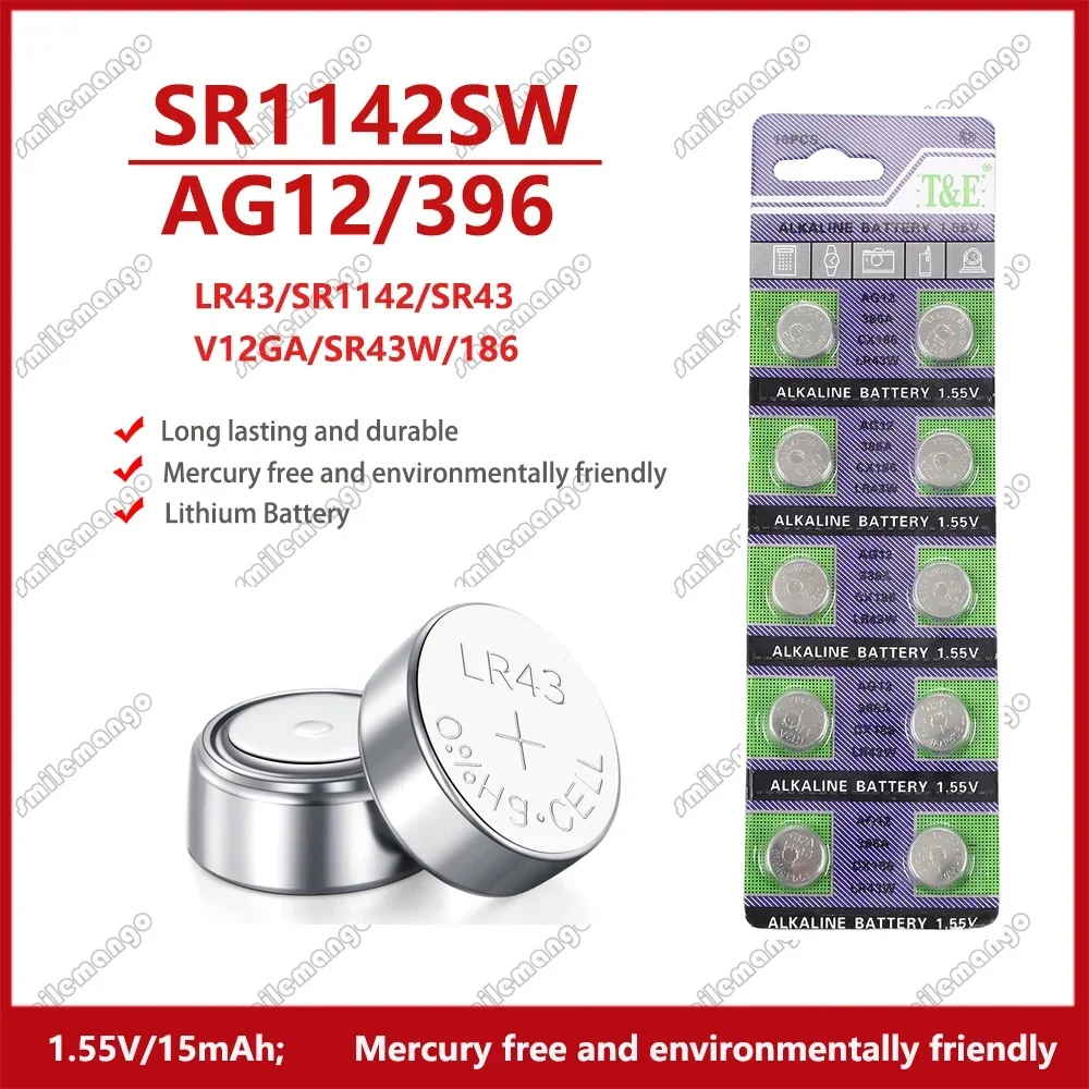 New 40-200PCS LR43 AG12 386 SR1142 LR1142 SR43 301 V12GA 1.5V Alkaline Button Cell Battery For Watch Calculator Remote Control