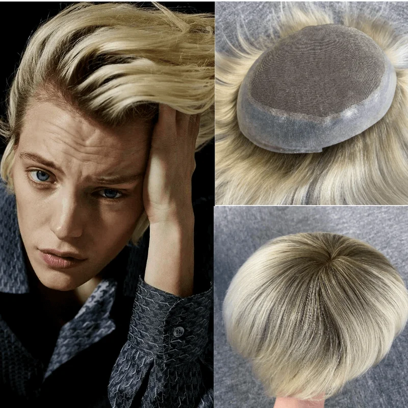 Australia Toupee Voor Mannen Kant Pu Basis Mannen Pruiken T4/613 100% Menselijk Haar Mannelijke Haar Prothese Vervanging Voor Mannen Systeem Unit