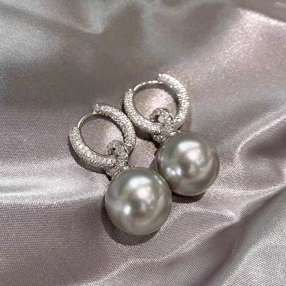 أقراط متدلية مطلية بالفضة للنساء ، لؤلؤ الزركون ، أقراط دائرية ، مجوهرات دائرية ، مأدبة ، جديدة