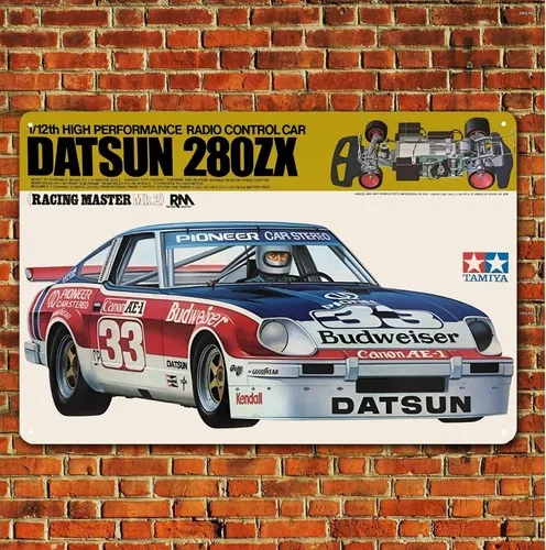 Metallposter, RC-Auto, Wanddekoration, Blechschild, Plakette – Tamiya Datsun 280zx – Aluminium