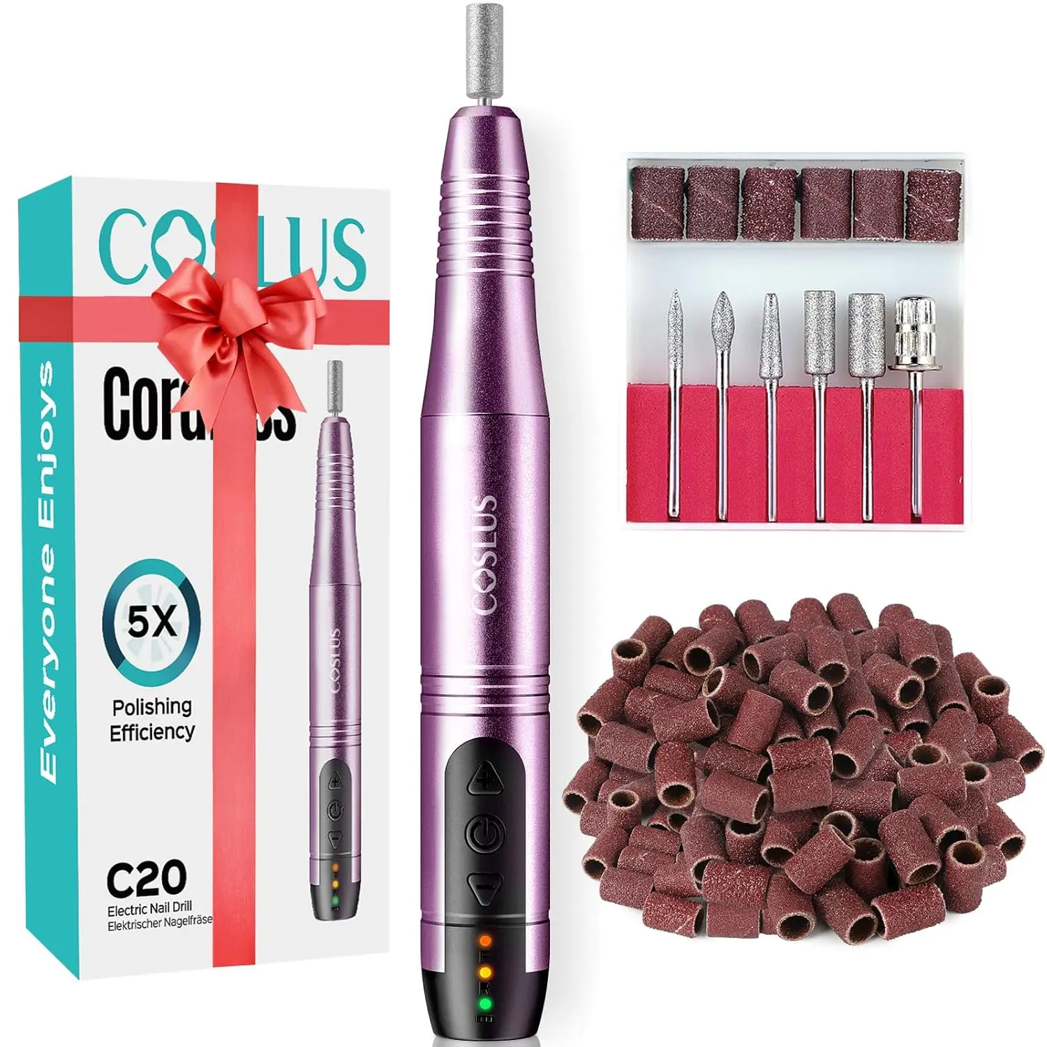 

COSLUS C20 Cordless Nail Drill Electric File: Professional for Acrylic Gel Dip Powder Nails Portable Nail Drill Machine Kit for