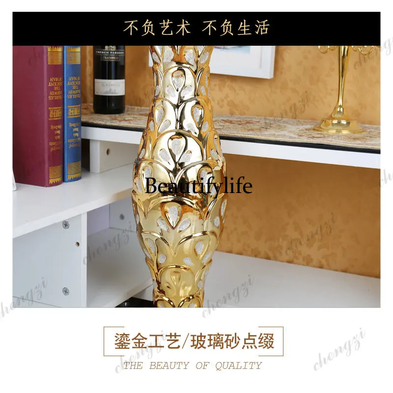 A95 living room ceramic large floor-to-ceiling vase simulation ornament decoration luxury creative personality 60cm