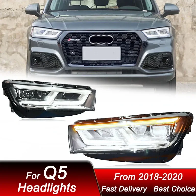 

Поп-автомобильные фары для Audi Q5 2018-2020, новый матричный стиль, полностью светодиодные автомобильные фары в сборе, обновленный комплект аксессуаров для линз проектора