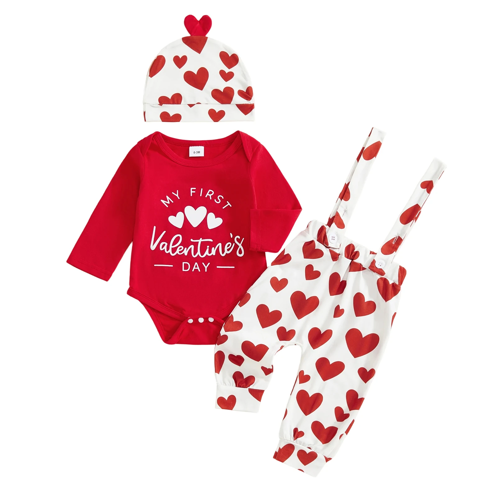 

Baby Girl Valentines Day Outfit Heart Print Long Sleeve Romper Tutu Skirt and Headband 3 Piece Spring Set