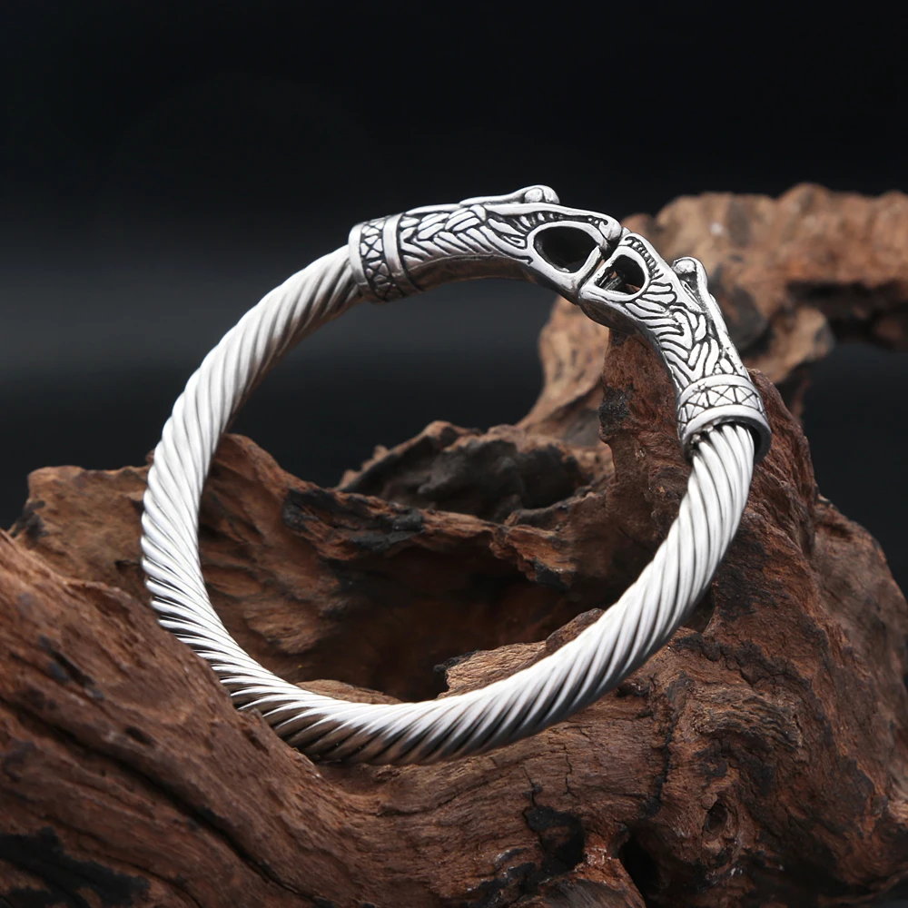 Vintage Nordic Vikings Dragon Bracelets For Men 316L Stainless Steel Open Animal Cuff Bangles Fashion Charm Scandinavian Jewelry