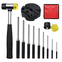 Roll Pin Punch Gereedschap Set Met Storage Pouch Smeden Punch Houtbewerking Verwijderen Reparatie Tools Bench Blok Pendrijvers En Hamer