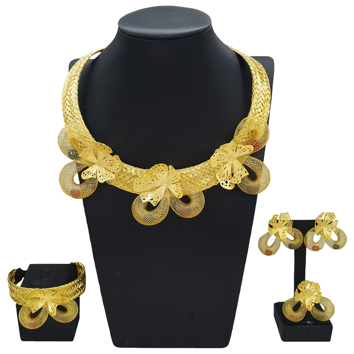 Yulaili Fashion Unique jewelry Set Novel Sweet bow Pakistan Sister Necklace Modern exquisite bride wedding ring Earrings bracele