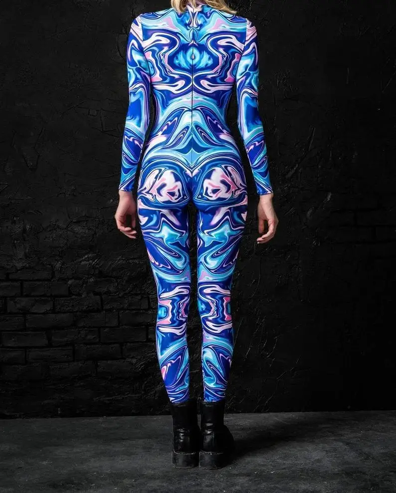 Damen 3D-Digital-Druck Erwachsenen-Cosplay Einteiler-Kostüm Reißverschluss-Jumpsuit Zentai-Kostüm Halloween-Spiel-Party-Bodysuit 2026 – Detail 4