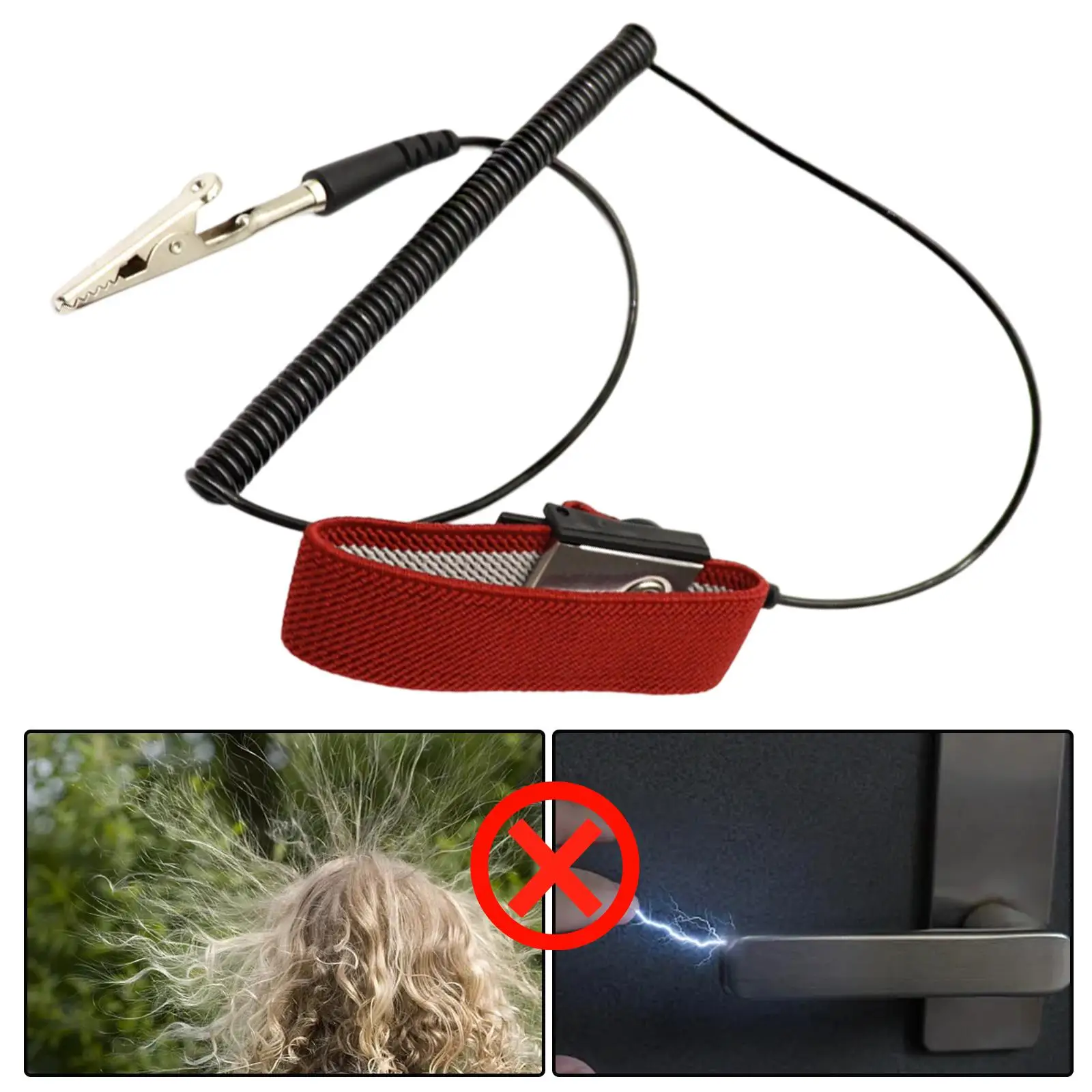 ESD Anti Static Wristband Bracelet with Grounding Wire Adjustable Nylon Strap for PC Repair Work