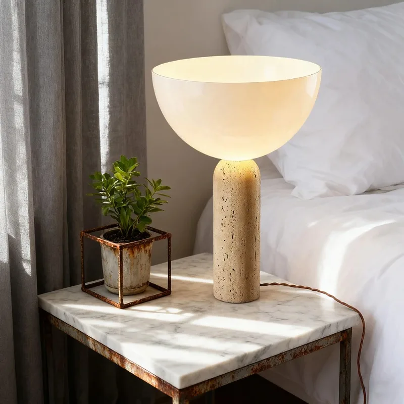 Natural Travertine Desk Lamp Retro LED Table Lamps Living Room Desktop Bedroom Bedside Lighting Light