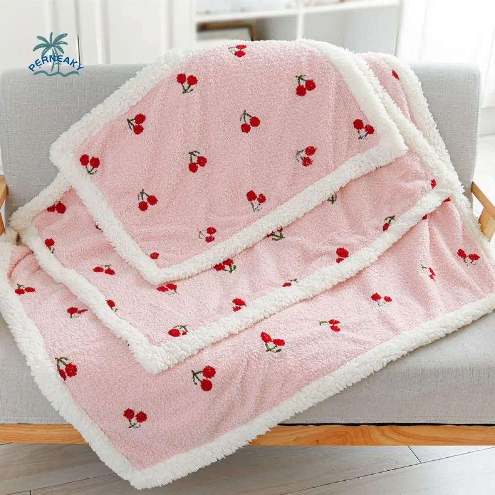 

Practical Cherry Pattern Fluffy Pet Blanket Soft Comfortable Warm Cat Sleeping Mat Warm Velvet Puppy Kennels Bed Cover Winter