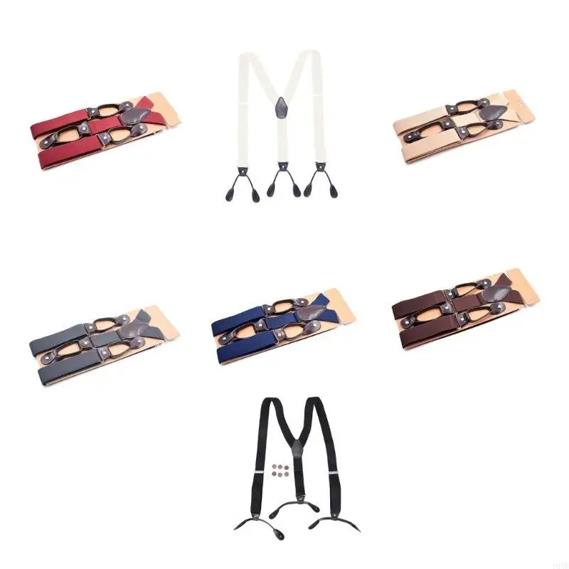 195E スタイリッシュな Y 字型サスペンダー、長さ調節可能、ほとんどの男性、女性のボタンエンドに適しており、さまざまな機会に最適です。