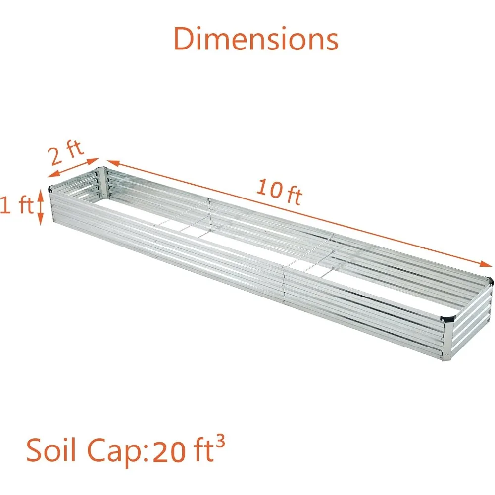 جديد فضي 2 حزمة سرير حديقة مرتفعة مجلفنة ، صندوق زراعة خارجي طقم فناء معدني سرير زراعة ، 10x2x1ft ، سمك إضافي #2