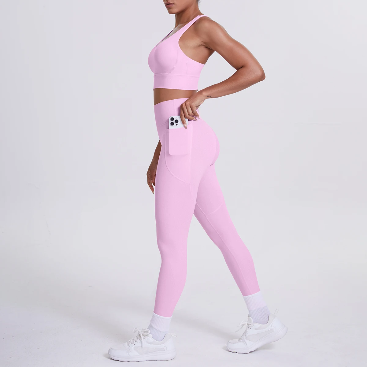 Summer Breathable Shockproof Yoga Bra Fitness Pants Set High Waisted Peach Buttocks Gym Yoga Pants With Pockets Sports Yoga Set