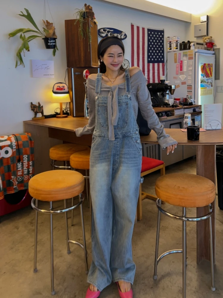 

2026 New High Waist Wide Leg Denim Pants Women Casual Sle Apparent Slim Strap Pants Long Old-sle Jeans