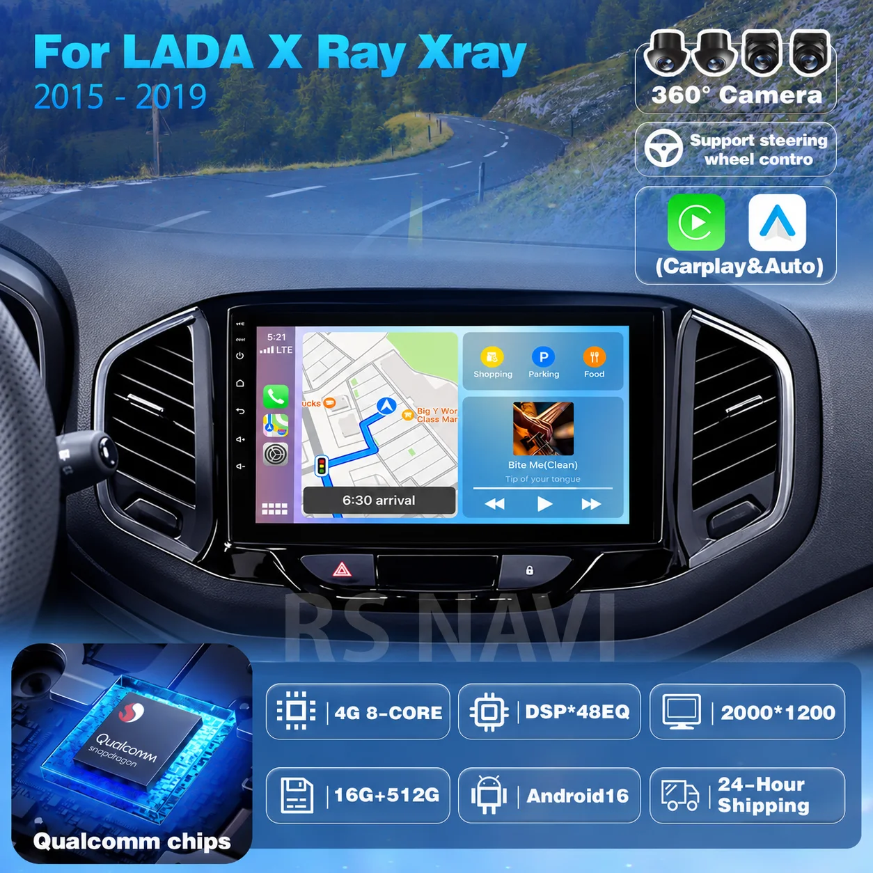Plug and Play Android 16 Carplay AUTO Car Radio For LADA X Ray Xray 2015- 2019 Navigation GPS Player Stereo Multimedia Head unit