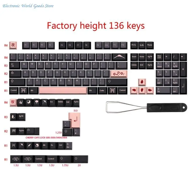 A3PD 136 Keys Night Sakuras Keycaps Japanese/English PBT Dye Subbed Cherry for Key
