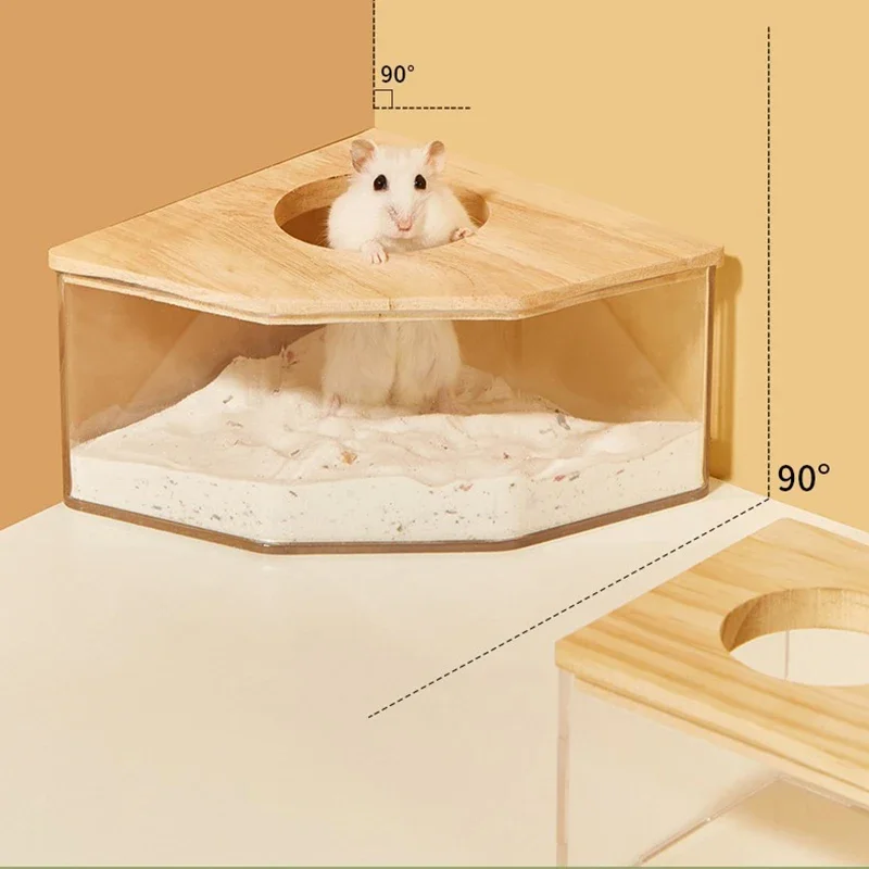 Hamster Bathroom with Cover House Sandbox Full Acrylic Transparent Urine Sand Basin Golden Bear Supplies Sand Bath Container