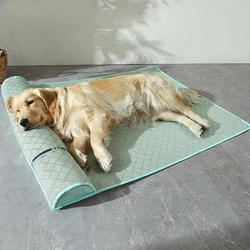 Summer Dog Bed with Pillow, Cooling Sofa for Small Medilum, Large Dogs, Breathable Big Dog Rattan Mat, Cat Sleeping Pad, House P