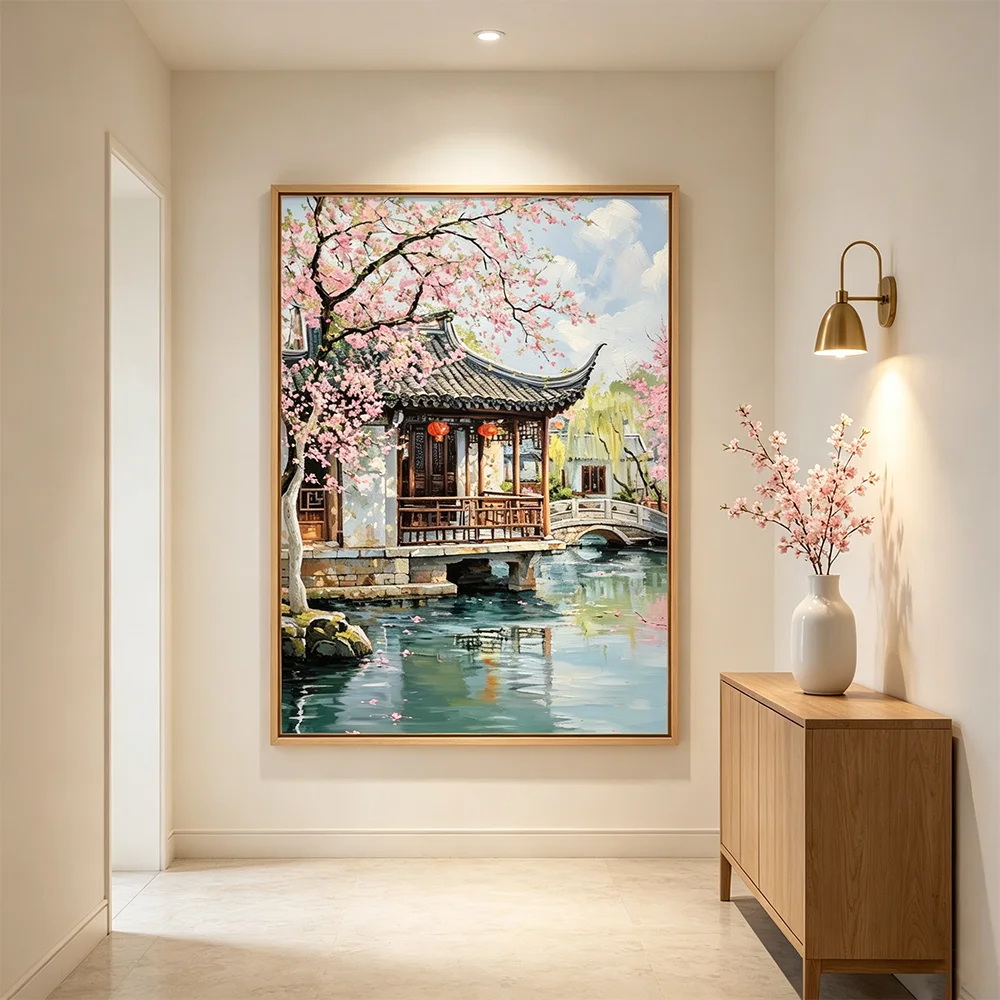 Chinese Building Posters and Prints Landscape Garden Picture Canvas Paintings for Kids Living Room Wall Art Decor Poster