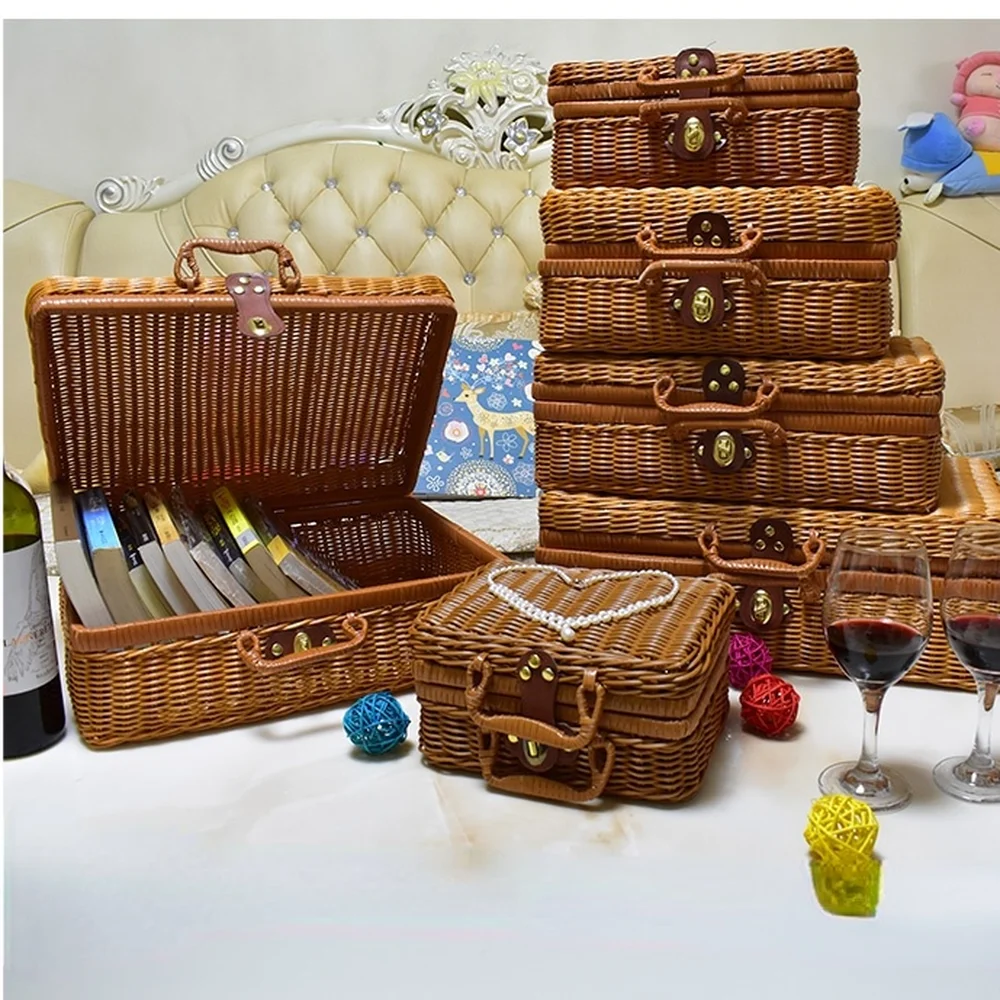 1PCS Manual Woven Storage Basket Lid Debris Consolidation Storage Box Storage Basket Sorting Box Jewelry Box