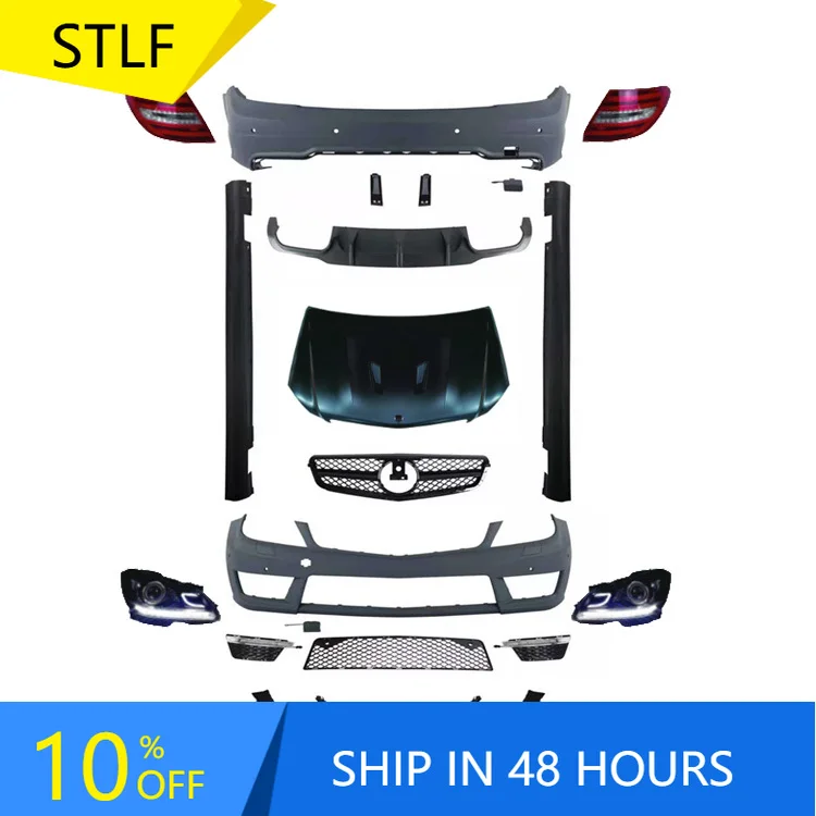 

STLFHigh qualityFactory Sales C63 AMGS Style Side Skirts Bumpers Engine Hood LED Headlights Tail Lights Body Kit for Benz W204 2